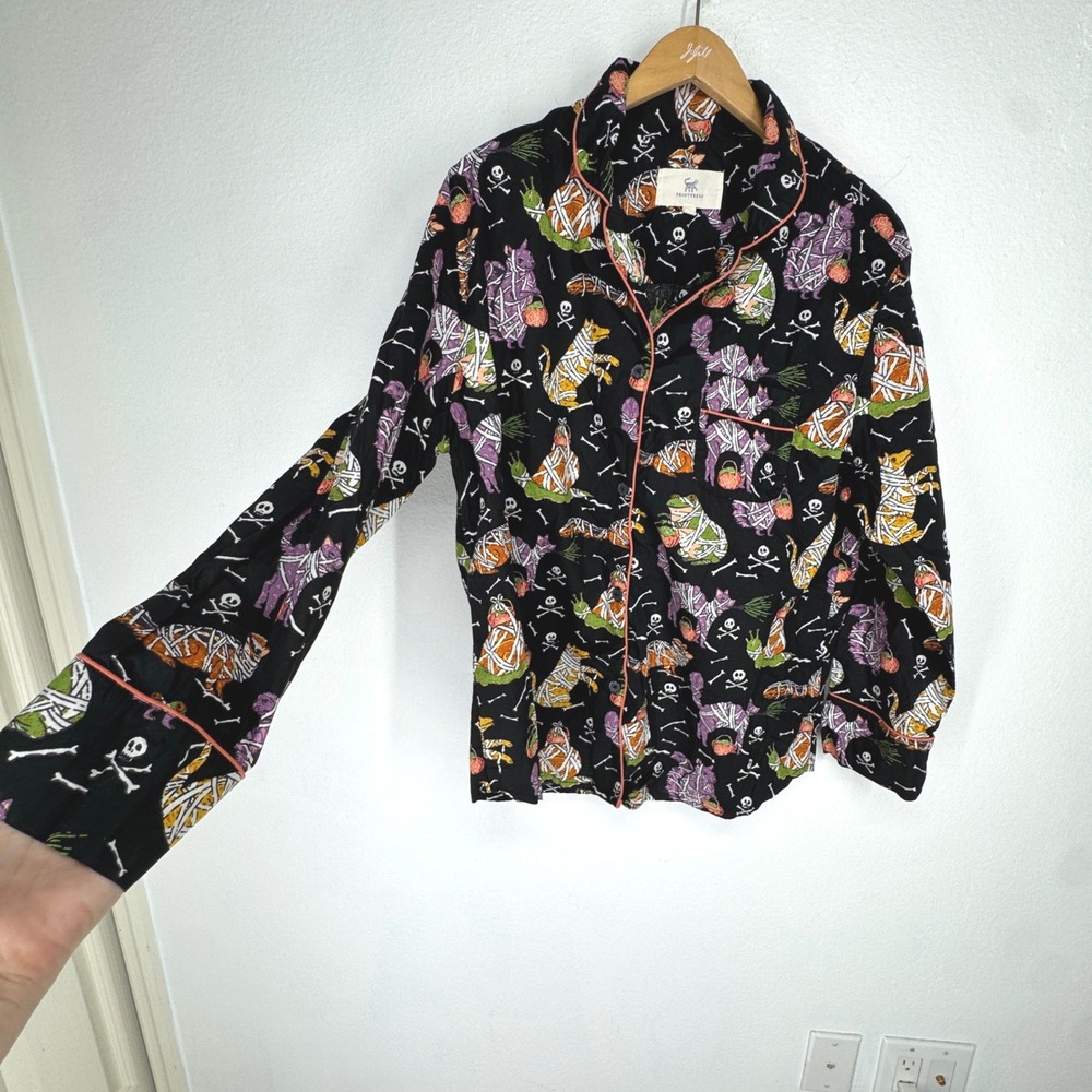 Printfresh Halloween Mummy Animals Organic Cotton Pajama Top Black Large